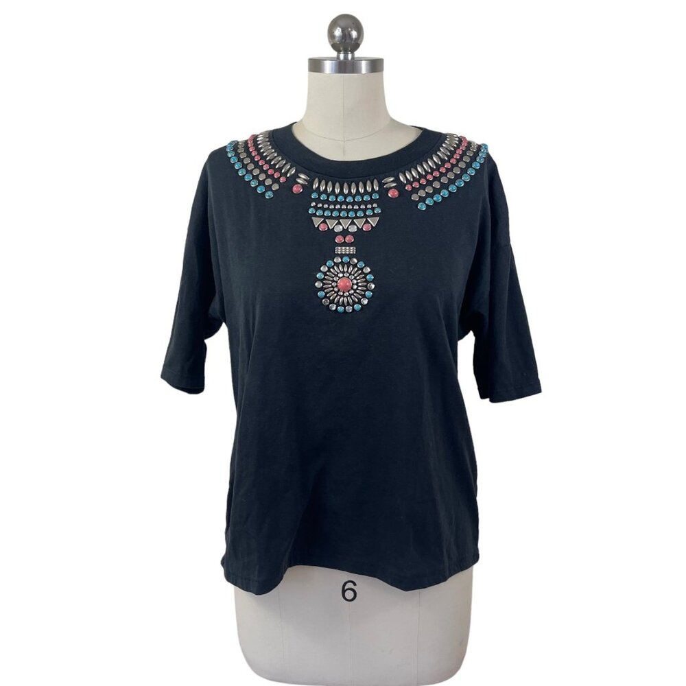 Accessory Lady Y2K VTG Shirt Womens L-XL Black Turquoise Stone Western Boho 90s